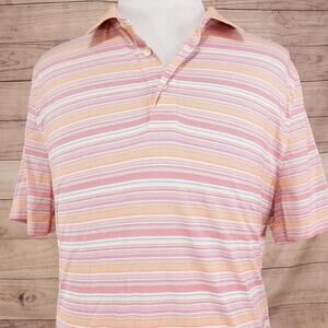 Jos. A. Bank Traveler Polo Shirt Mens XL Pink Stripe 100% Cotton Casual Knit